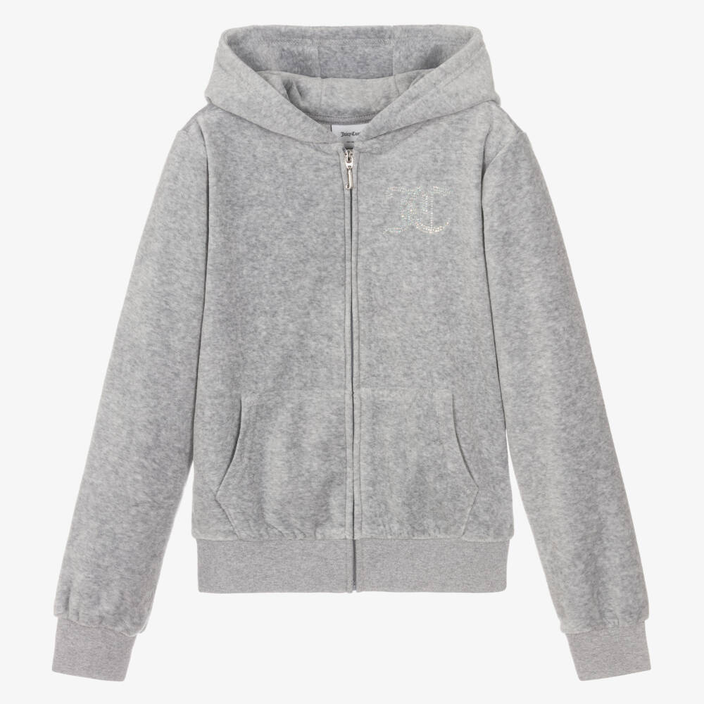 Juicy Couture-Girls Grey Velour Sparkle Hoodie | Childrensalon Outlet
