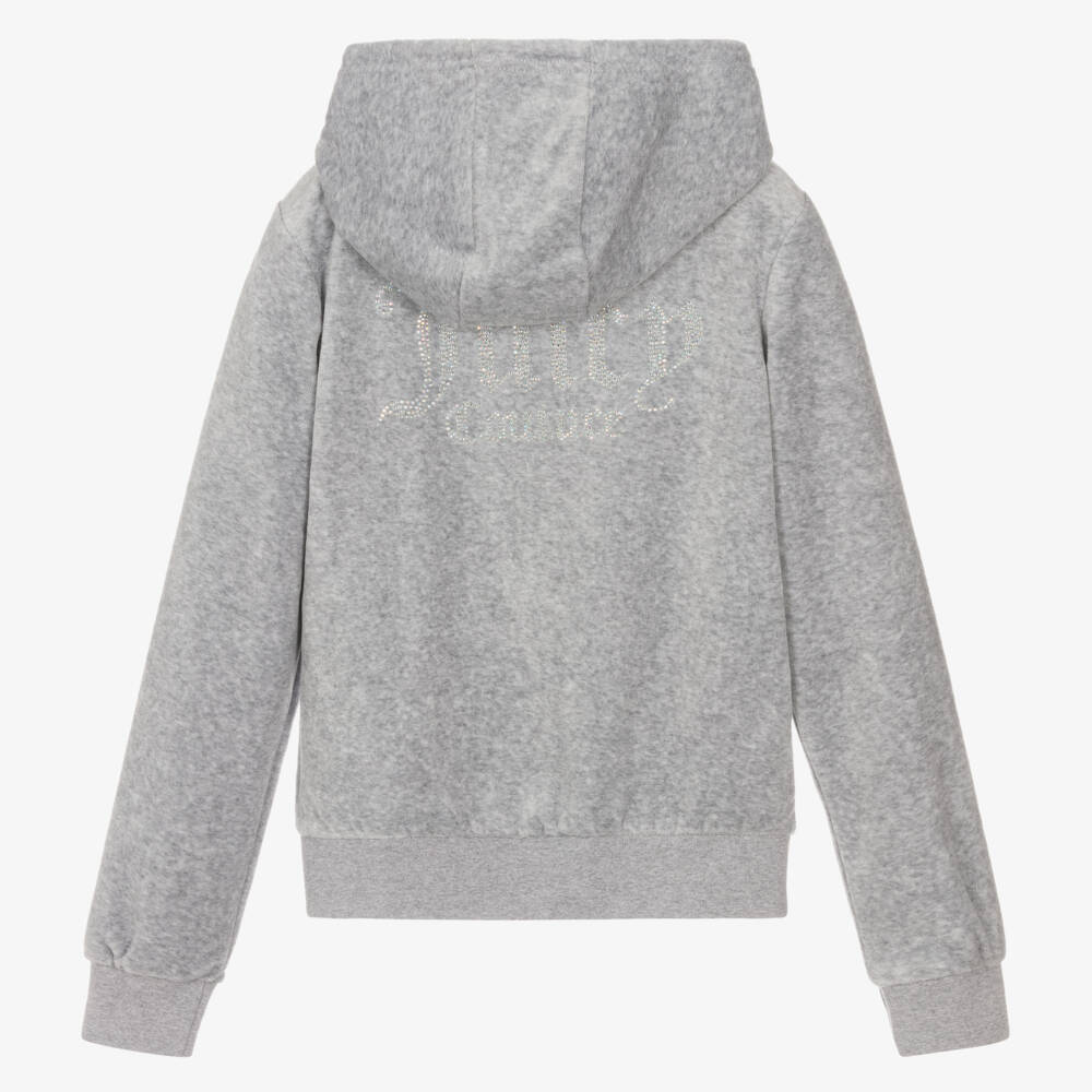 Juicy Couture-Girls Grey Velour Sparkle Hoodie | Childrensalon Outlet