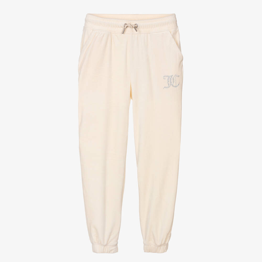 Juicy Couture - Girls Ivory Diamanté Velour Joggers | Childrensalon