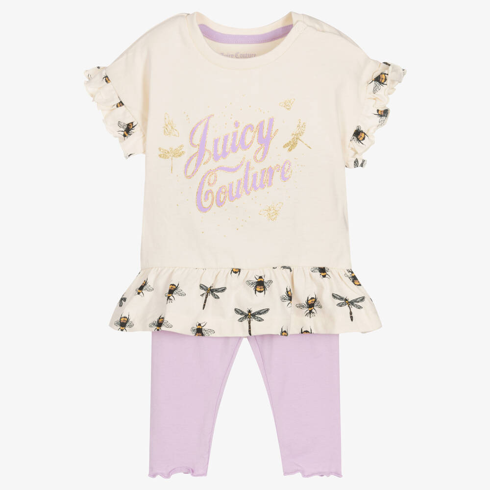 Juicy Couture - Girls Ivory & Lilac Leggings Set | Childrensalon