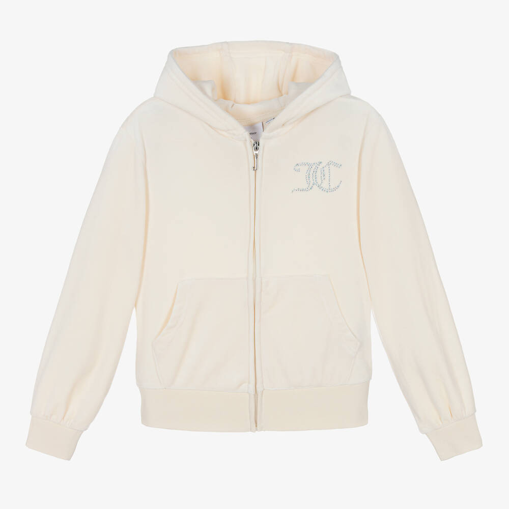 Juicy Couture - Girls Ivory Velour Zip-Up Top | Childrensalon
