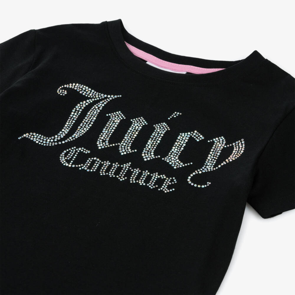 Juicy Couture-Girls Jet Black Cotton Tee | Childrensalon Outlet