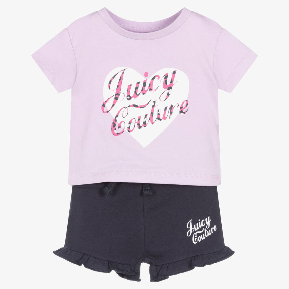 Juicy Couture - Girls Lilac & Blue Shorts Set | Childrensalon