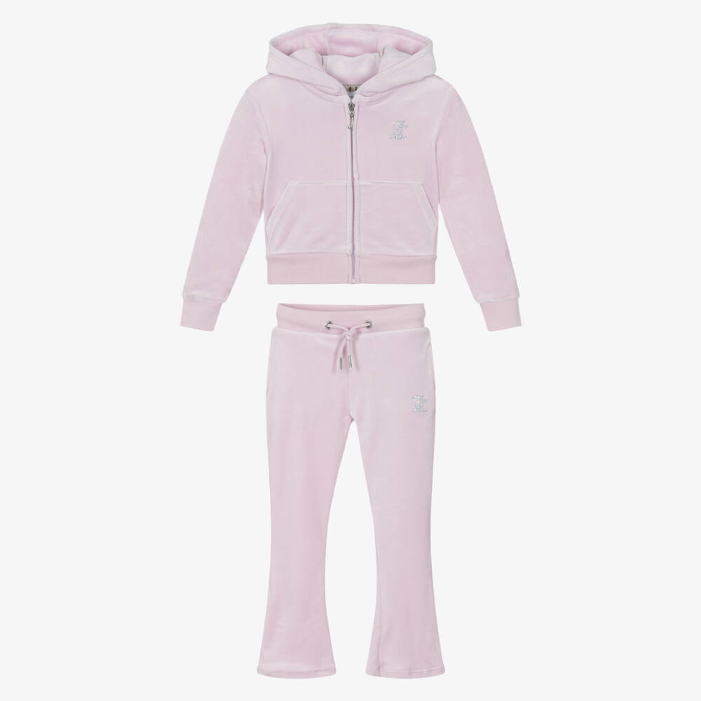 Juicy Couture-Girls Lilac Pink Velour Tracksuit with Diamanté Logo | Childrensalon Outlet