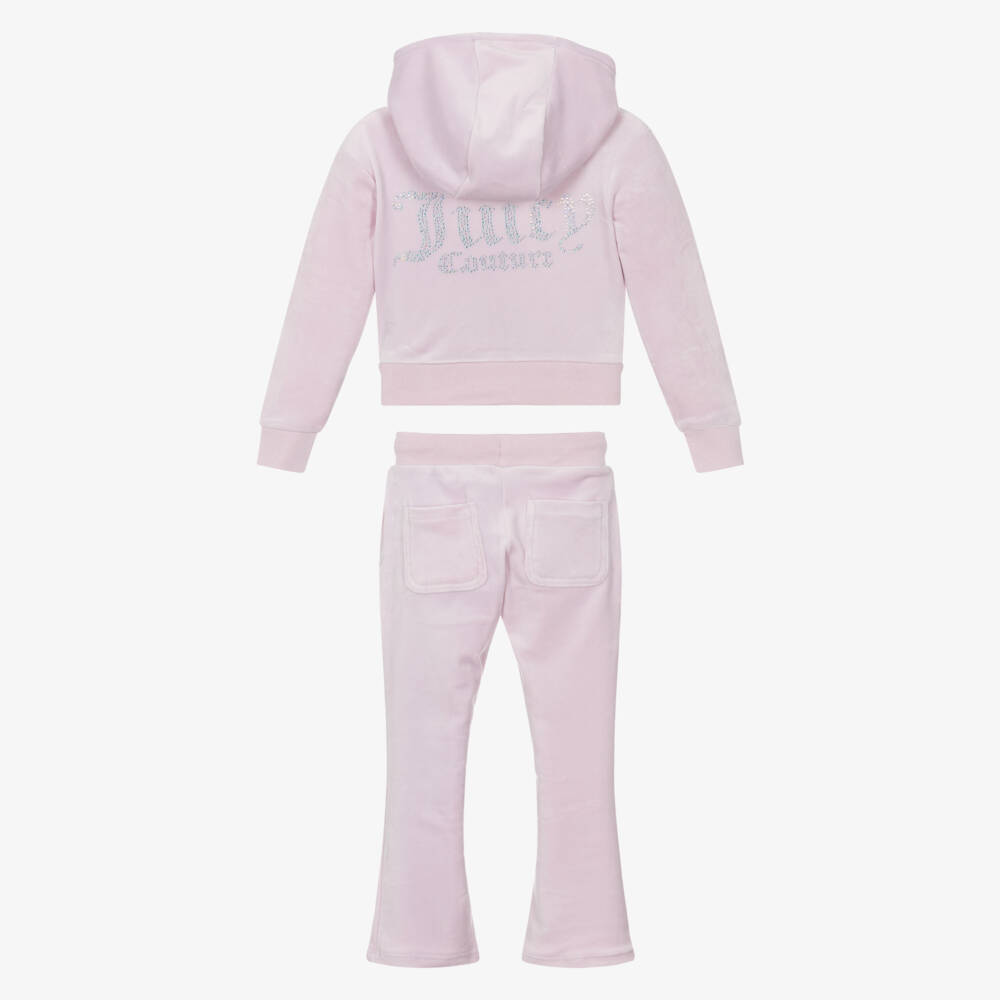 Juicy Couture-Girls Lilac Pink Velour Tracksuit with Diamanté Logo | Childrensalon Outlet