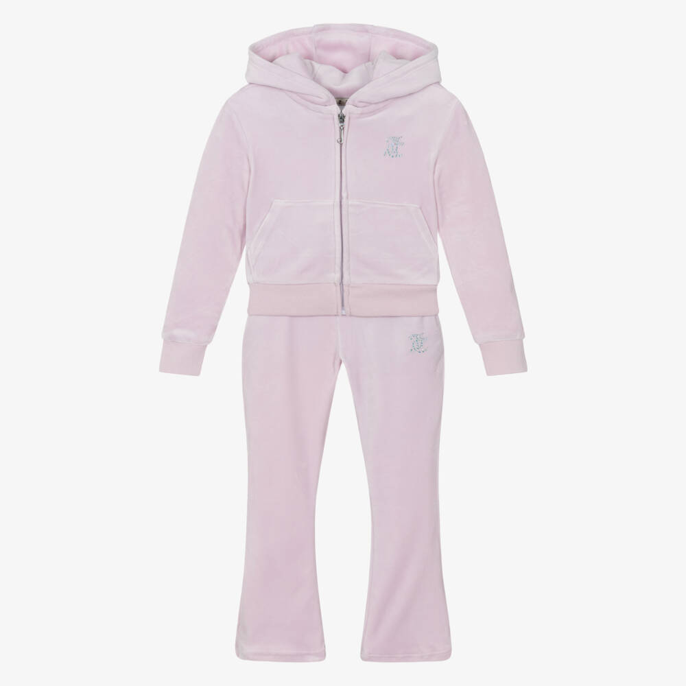 Juicy Couture-Girls Lilac Pink Velour Tracksuit with Diamanté Logo | Childrensalon Outlet