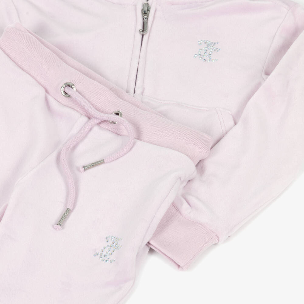 Juicy Couture-Girls Lilac Pink Velour Tracksuit with Diamanté Logo | Childrensalon Outlet