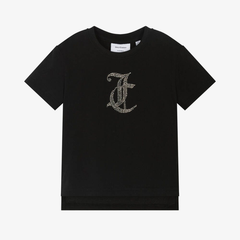 Juicy Couture-Girls Luxe Black Diamanté Tee | Childrensalon Outlet