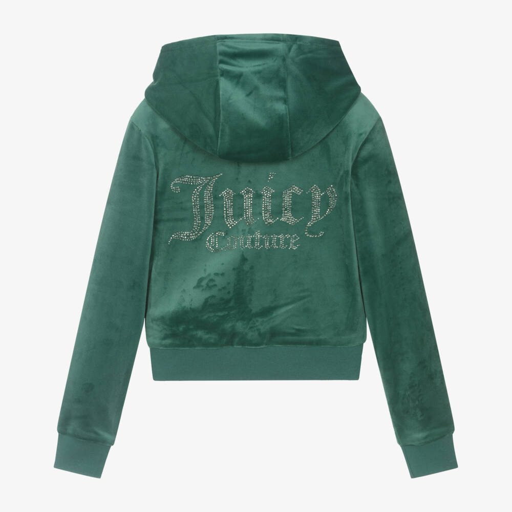 Juicy Couture-Girls Luxe Green Velour Hoodie | Childrensalon Outlet