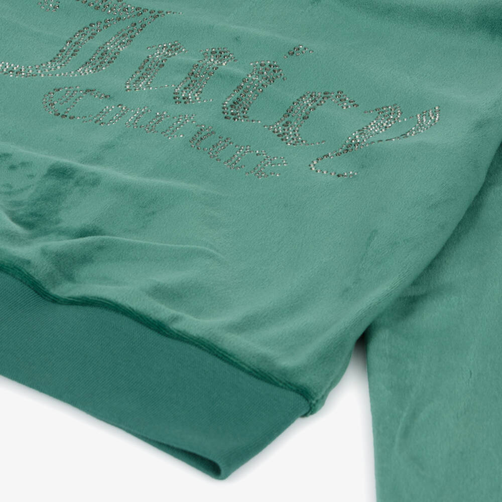 Juicy Couture-Girls Luxe Green Velour Hoodie | Childrensalon Outlet