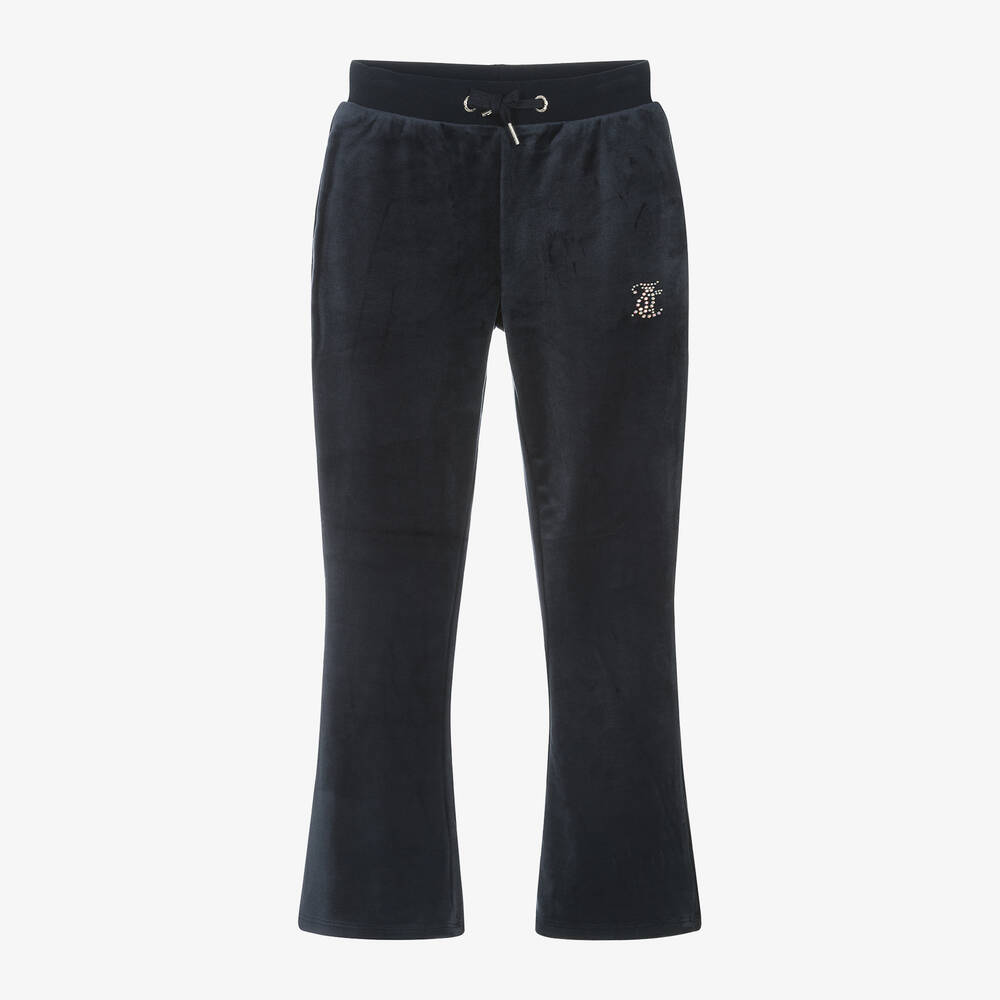 Juicy Couture-Girls Navy Blue Flared Velour Joggers | Childrensalon Outlet
