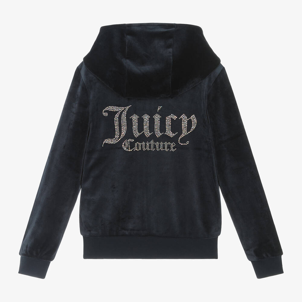 Juicy Couture-Girls Navy Blue Velour Zip-Up Top | Childrensalon Outlet