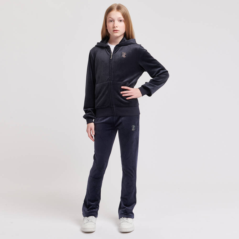 Juicy Couture-Girls Navy Blue Velour Zip-Up Top | Childrensalon Outlet