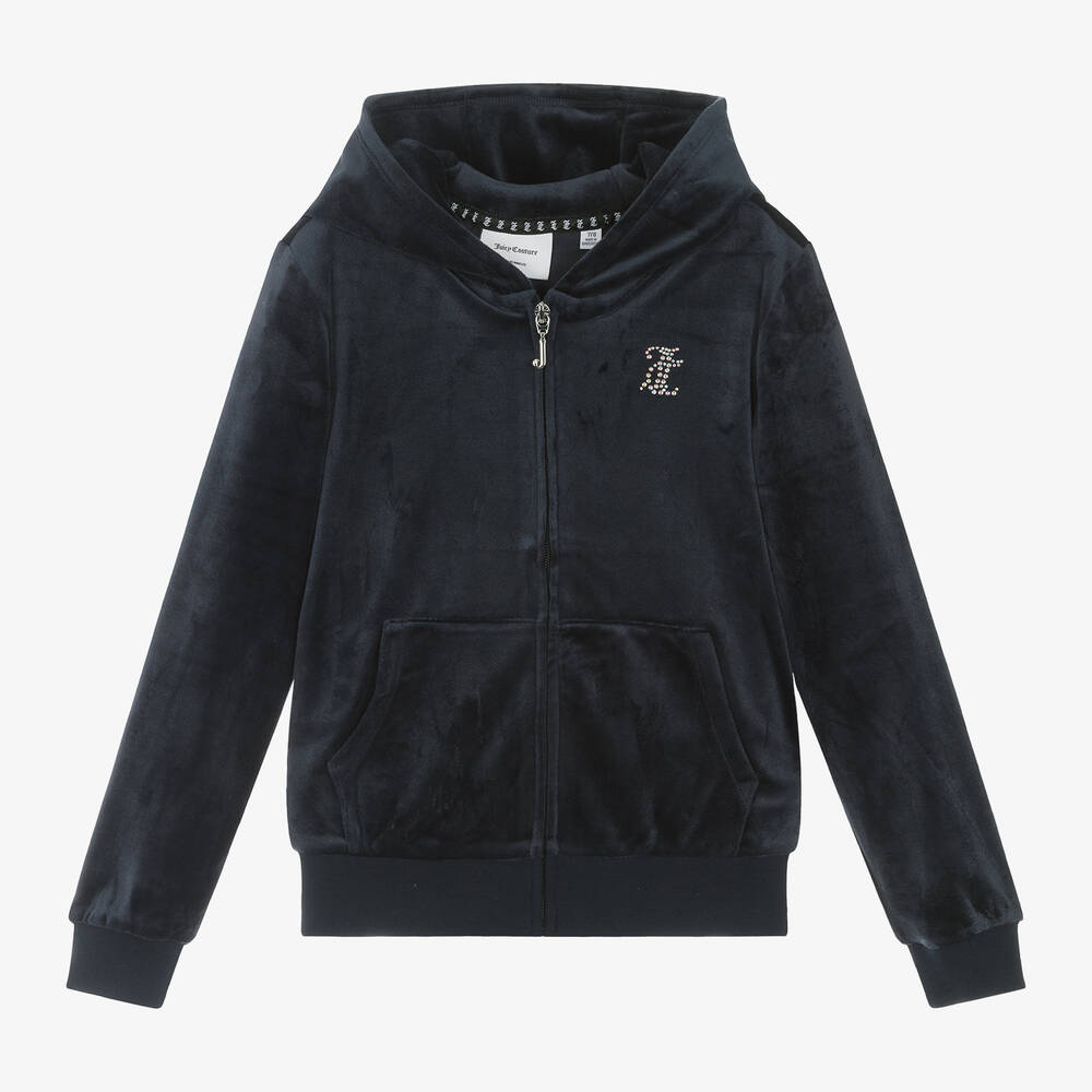 Juicy Couture-Girls Navy Blue Velour Zip-Up Top | Childrensalon Outlet