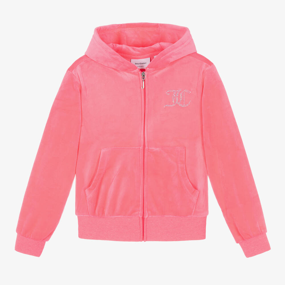 Juicy Couture - Girls Neon Pink Velour Zip-Up Top | Childrensalon