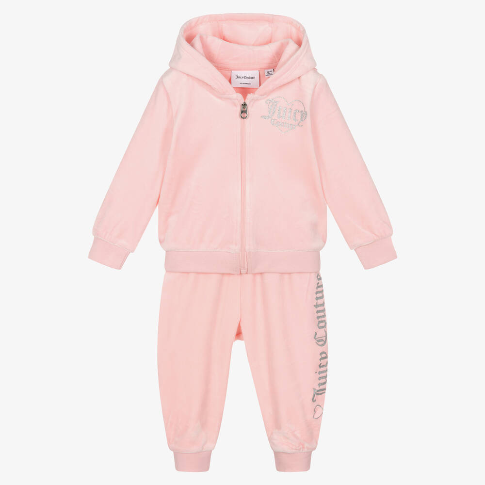 Juicy Couture Girls Pale Pink Logo Velour Tracksuit Childrensalon Outlet