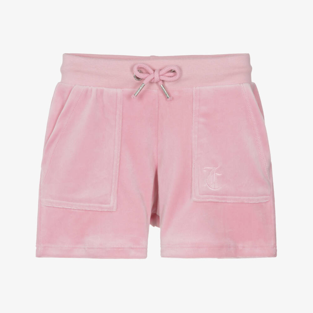Juicy Couture-Girls Pastel Pink Velour Shorts with Embroidered Logo | Childrensalon Outlet