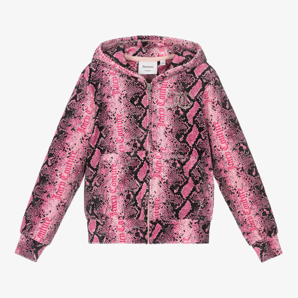 Juicy Couture - Girls Pink Animal Print Velour Zip-Up Top | Childrensalon