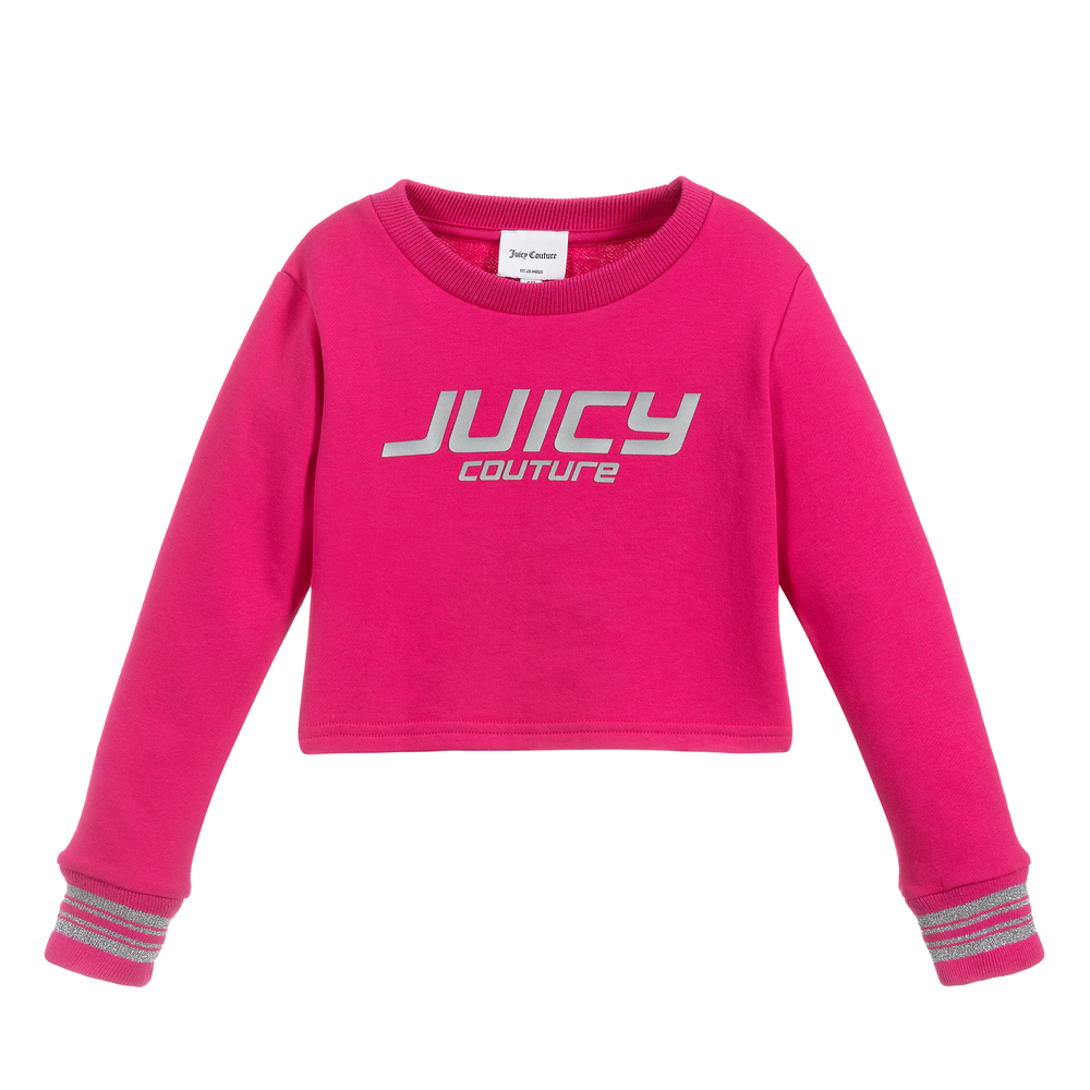 Juicy Couture - سويتشيرت قصير قطن جيرسي لون زهري وفضّي للبنات | Childrensalon
