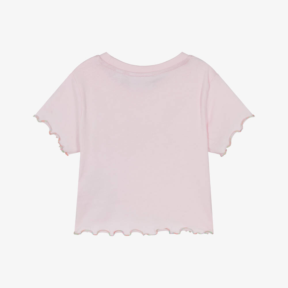 Juicy Couture-Girls Pink Cotton T-Shirt with Rainbow Lettuce Hem | Childrensalon Outlet