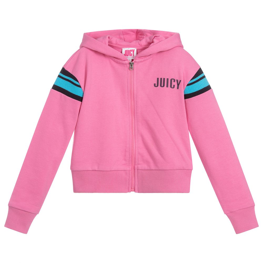 Juicy Couture - توب هودي بسحّاب قطن جيرسي لون زهري للبنات | Childrensalon