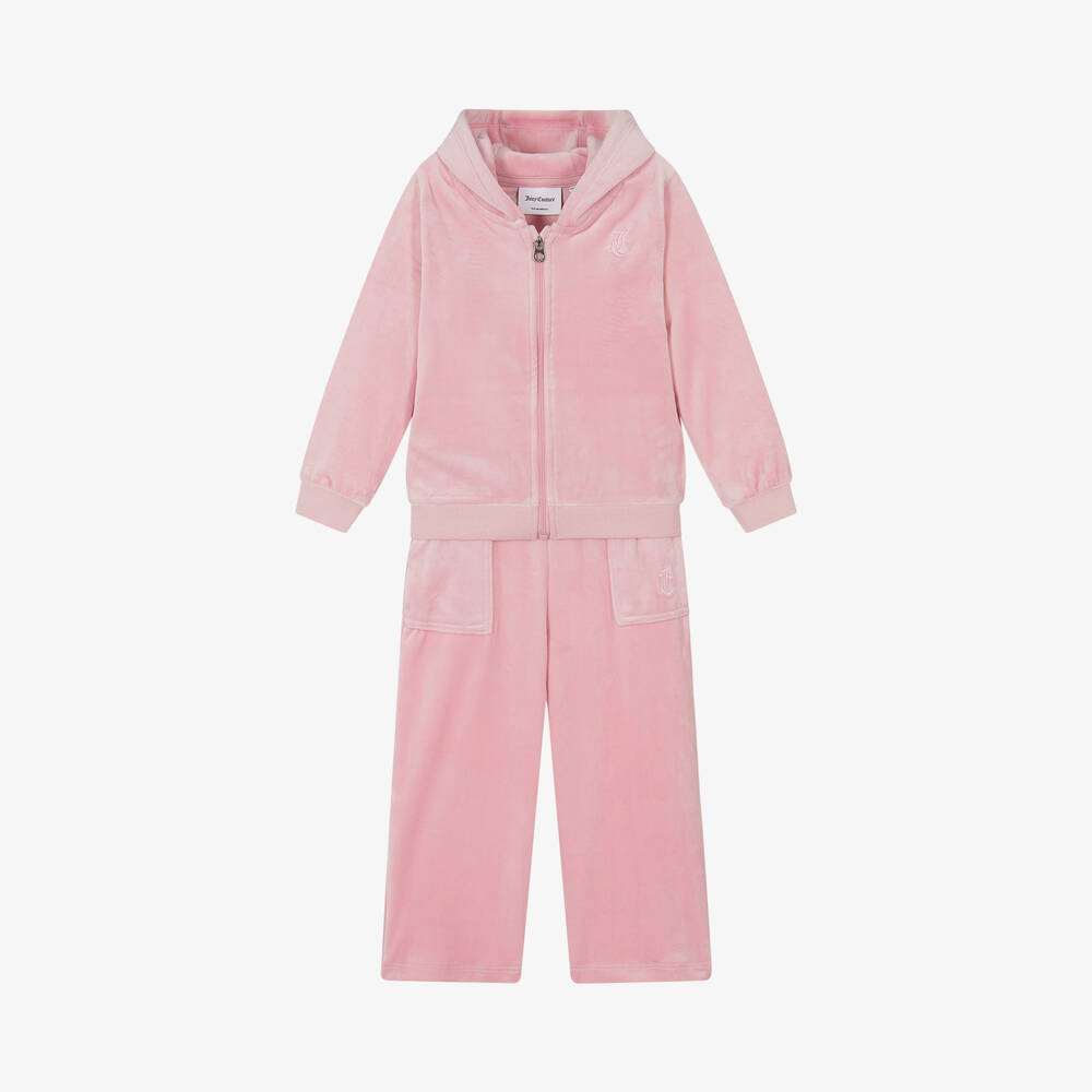 Juicy Couture-Girls Pink Embroidered Velour Tracksuit | Childrensalon Outlet