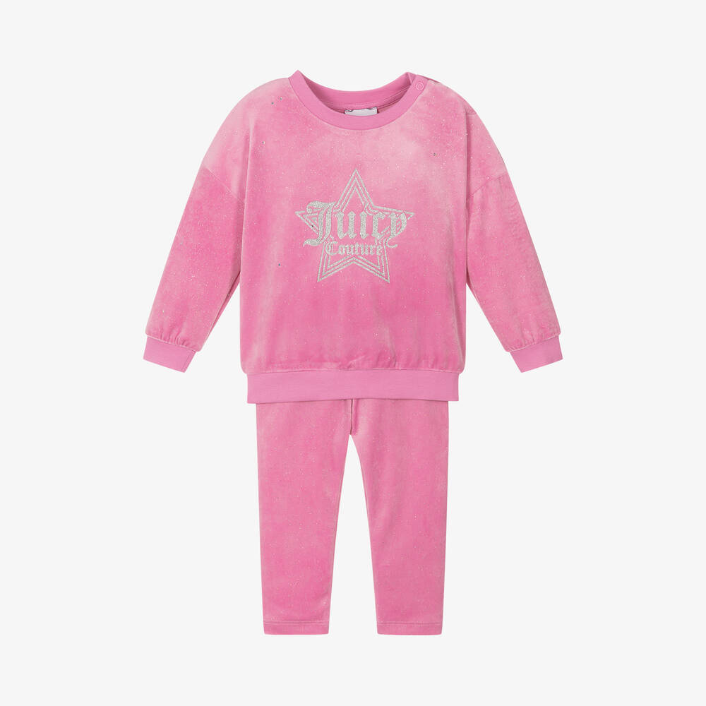 Juicy Couture-Girls Pink Sparkle Velour Leggings Set | Childrensalon Outlet