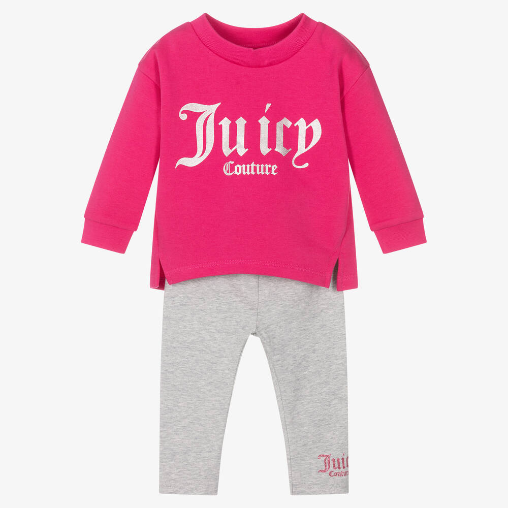 Juicy Couture - Girls Pink Top & Grey Leggings Set | Childrensalon