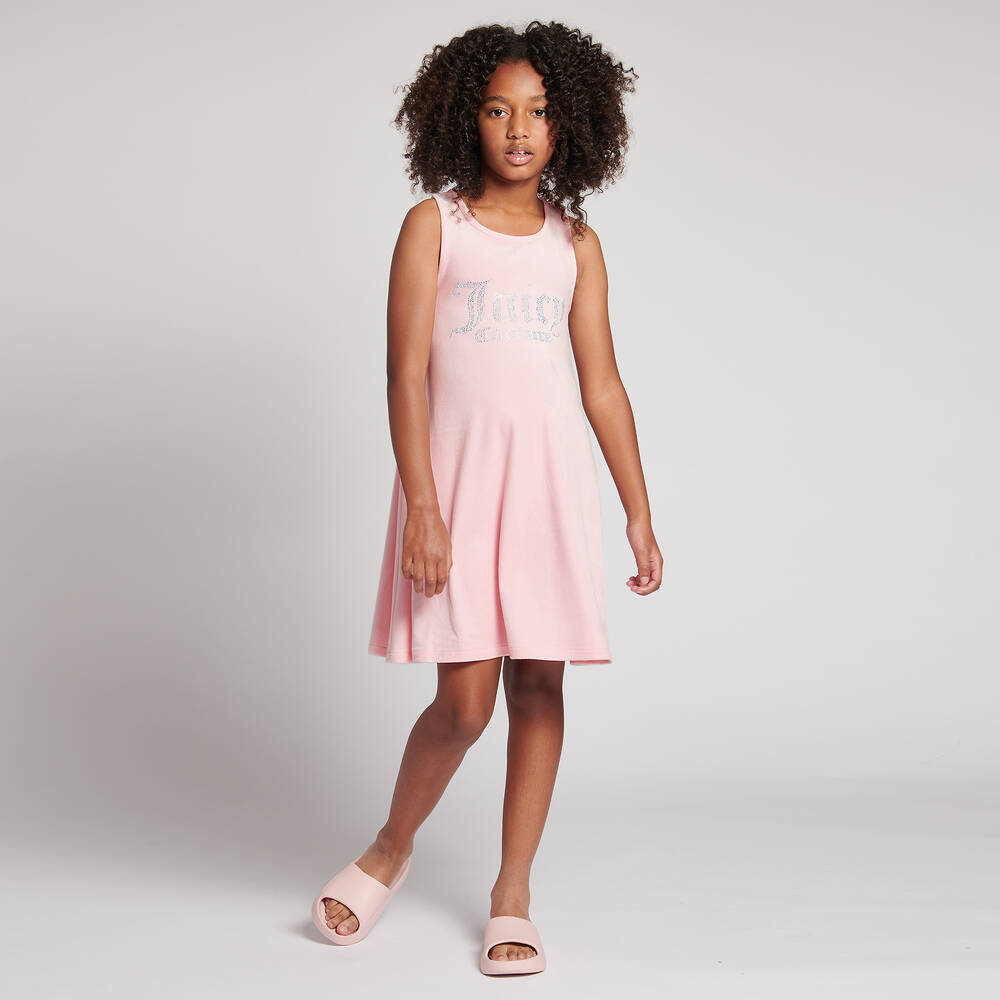 Juicy Couture Girls Pink Velour Logo Dress
