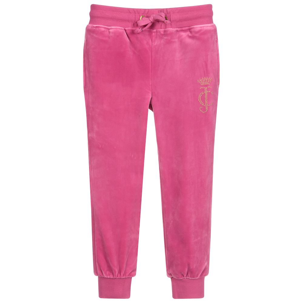 Juicy Couture - Girls Pink Velour Logo Joggers | Childrensalon