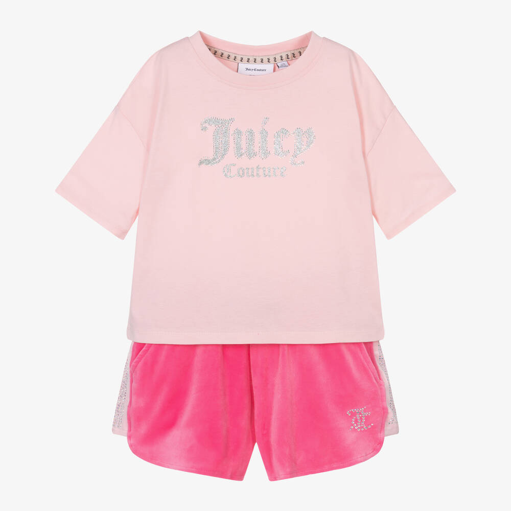 Juicy Couture-Girls Pink Velour Shorts Set | Childrensalon Outlet