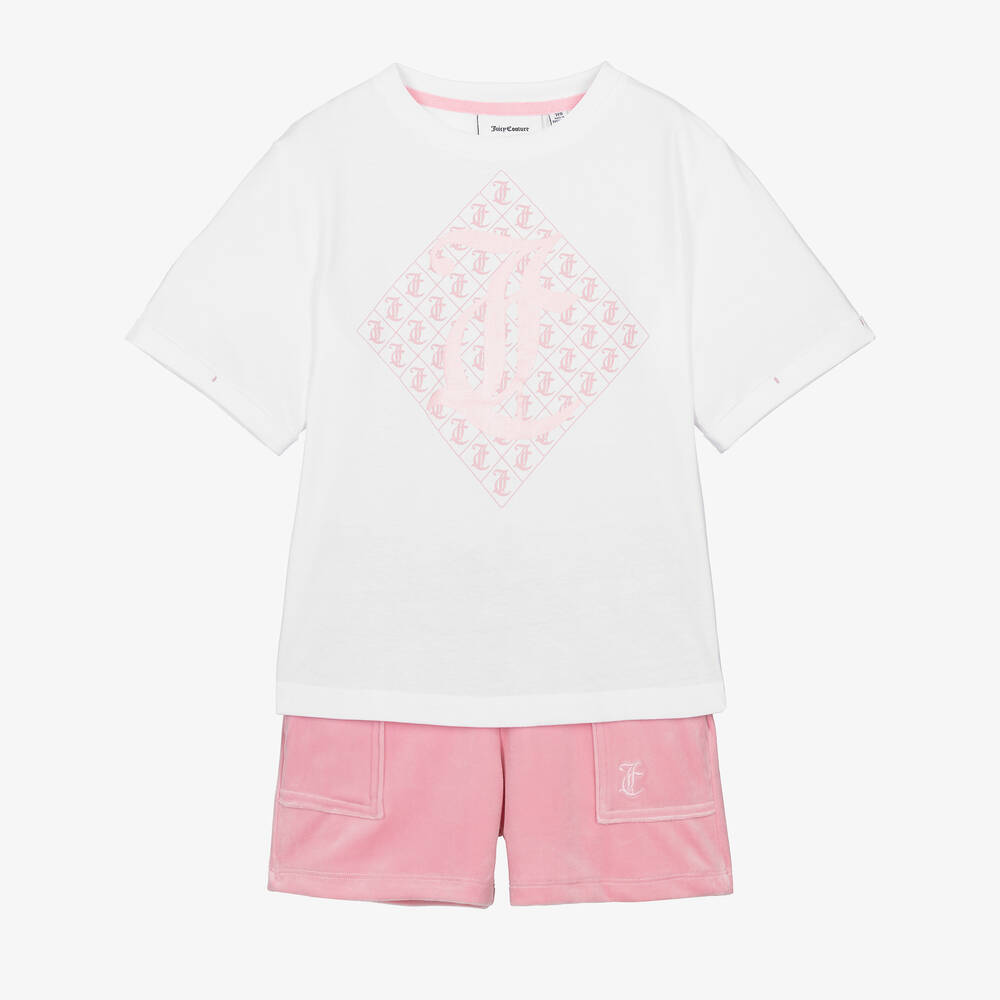 Juicy Couture-Girls Pink Velour Shorts Set | Childrensalon Outlet