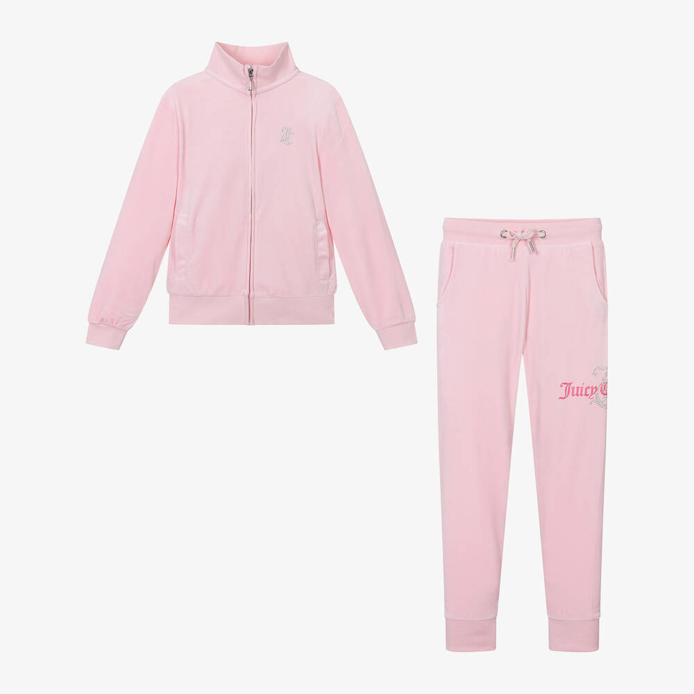 Juicy Couture Girls Pink Velour Slim Fit Tracksuit Childrensalon Outlet