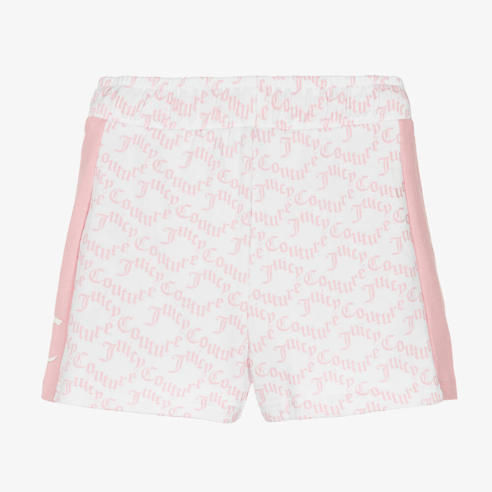 Juicy Couture-Girls Pink & White Cotton Logo Shorts | Childrensalon Outlet