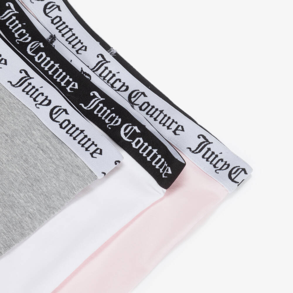 Juicy Couture-Girls Pink White & Grey Cotton Boxer Shorts (3 Pack) | Childrensalon Outlet