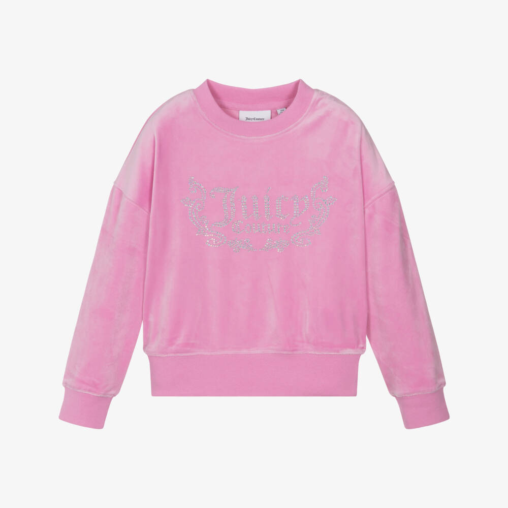 Juicy Couture-Girls Powder Pink Velour Sweatshirt with Diamanté Logo | Childrensalon Outlet