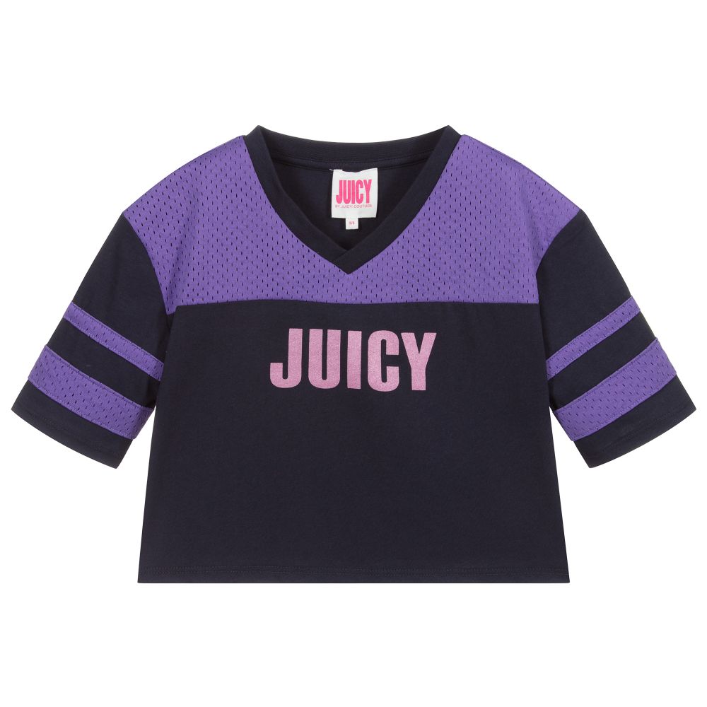Juicy Couture - تيشيرت قصير قطن جيرسي لون بنفسجي وأزرق | Childrensalon