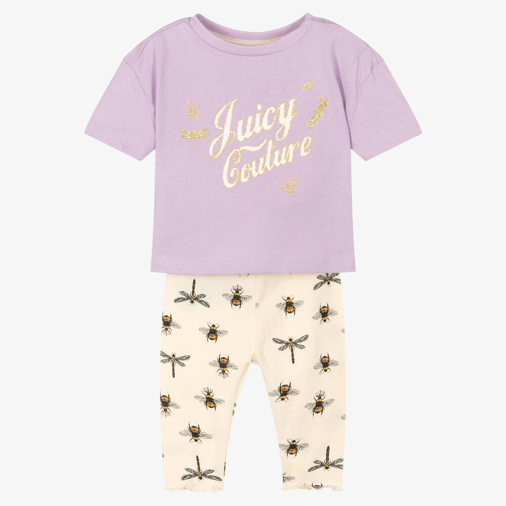 Juicy Couture - Girls Purple Top & Ivory Leggings Set | Childrensalon