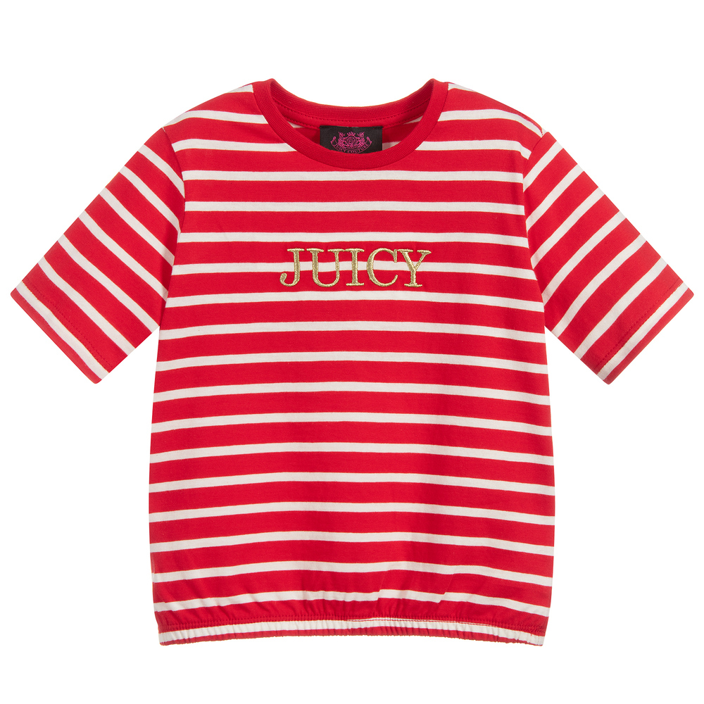 Juicy Couture - تيشيرت قطن مقلم لون أبيض وأحمر للبنات | Childrensalon