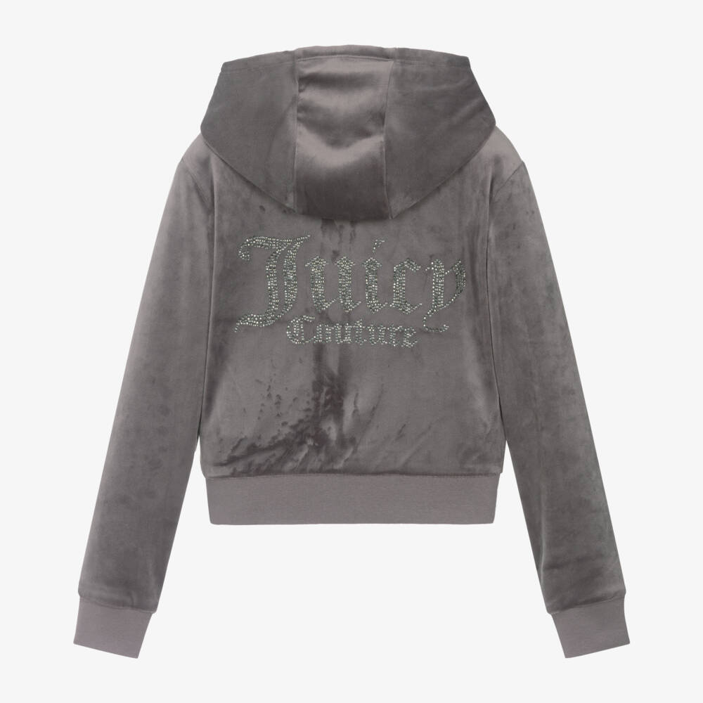 Juicy Couture-Блестящий велюровый худи угольного цвета для девочек | Childrensalon Outlet