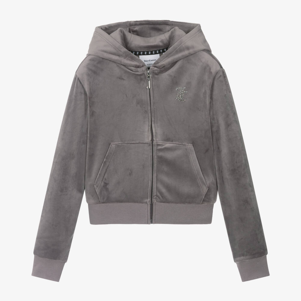 Juicy Couture-Блестящий велюровый худи угольного цвета для девочек | Childrensalon Outlet