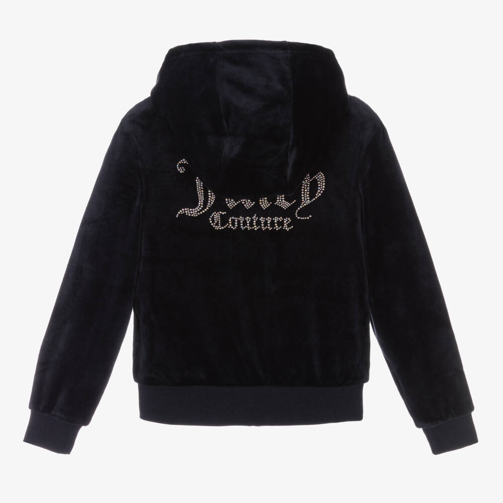 Juicy Couture-Girls Shimmering Navy Velour Zip Hoodie | Childrensalon Outlet