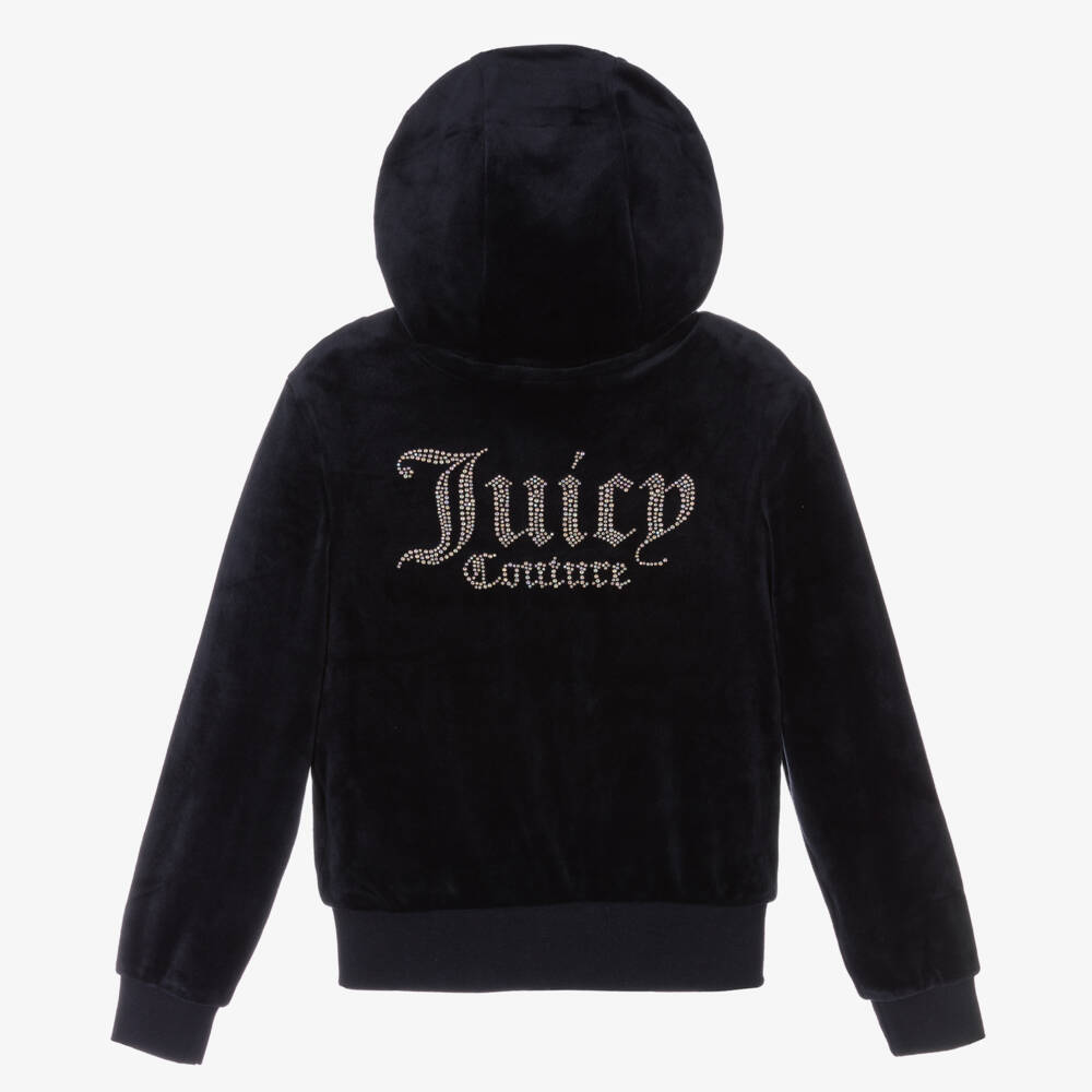 Juicy Couture-Girls Shimmering Navy Velour Zip Hoodie | Childrensalon Outlet