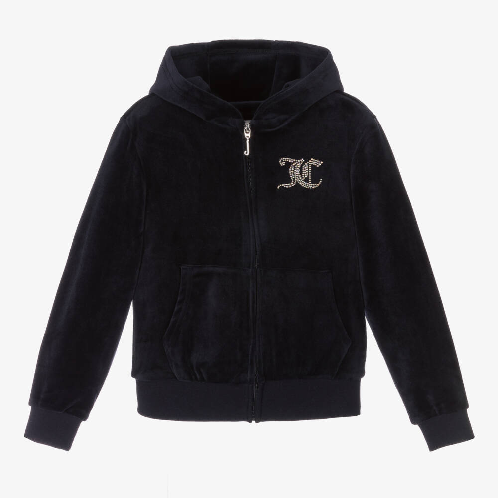 Juicy Couture-Girls Shimmering Navy Velour Zip Hoodie | Childrensalon Outlet