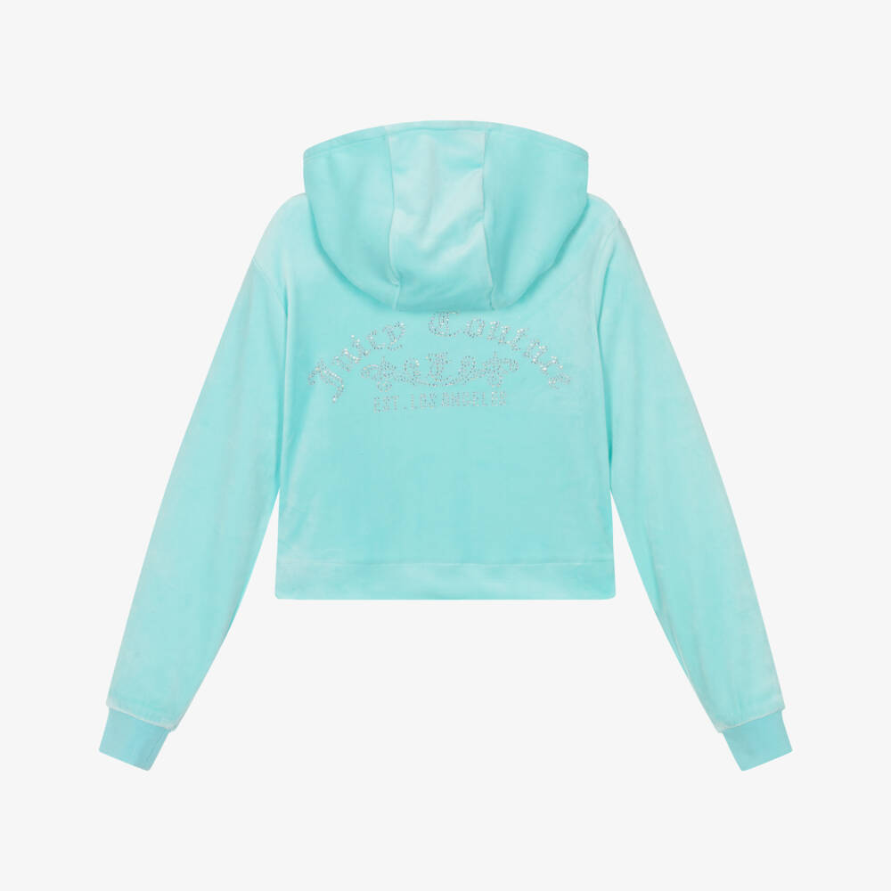 Juicy Couture-Girls Turquoise Blue Velour Zip-Up Top with Diamanté Logo | Childrensalon Outlet