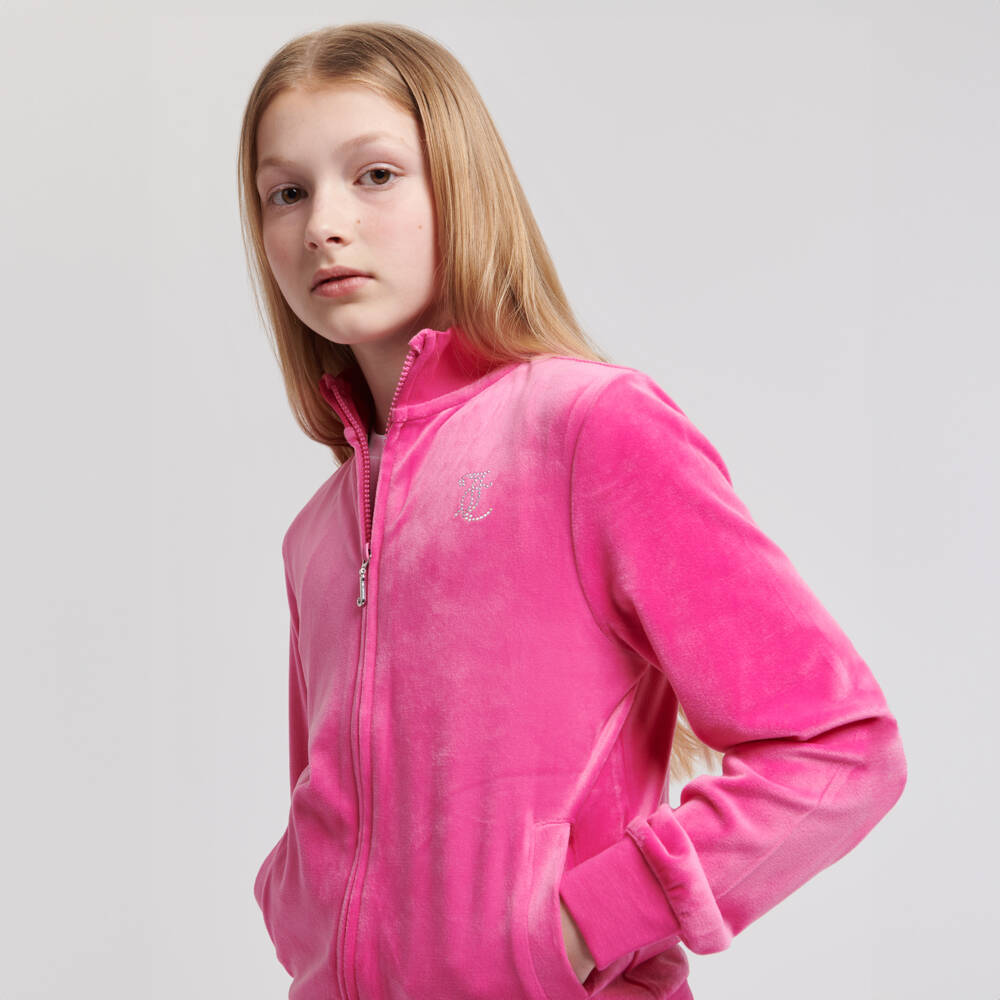 Juicy Couture-Girls Velour Pink Hoodie Jacket | Childrensalon Outlet