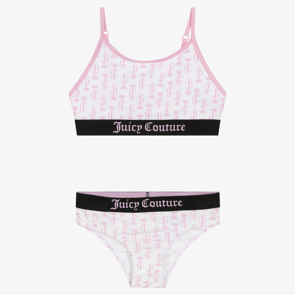 Juicy Couture - Girls White Bra Top & Knickers Set | Childrensalon