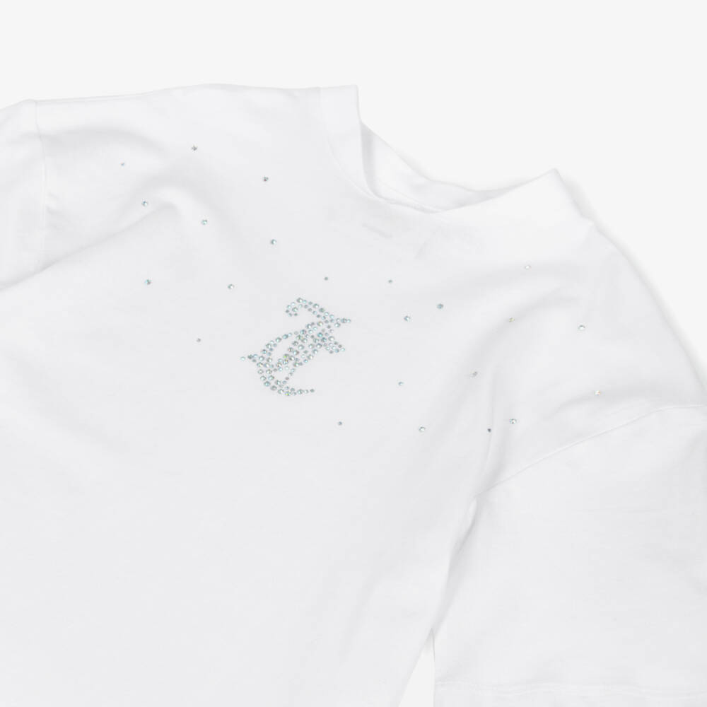 Juicy Couture-Girls White Cotton & Pink Velour Shorts Set | Childrensalon Outlet