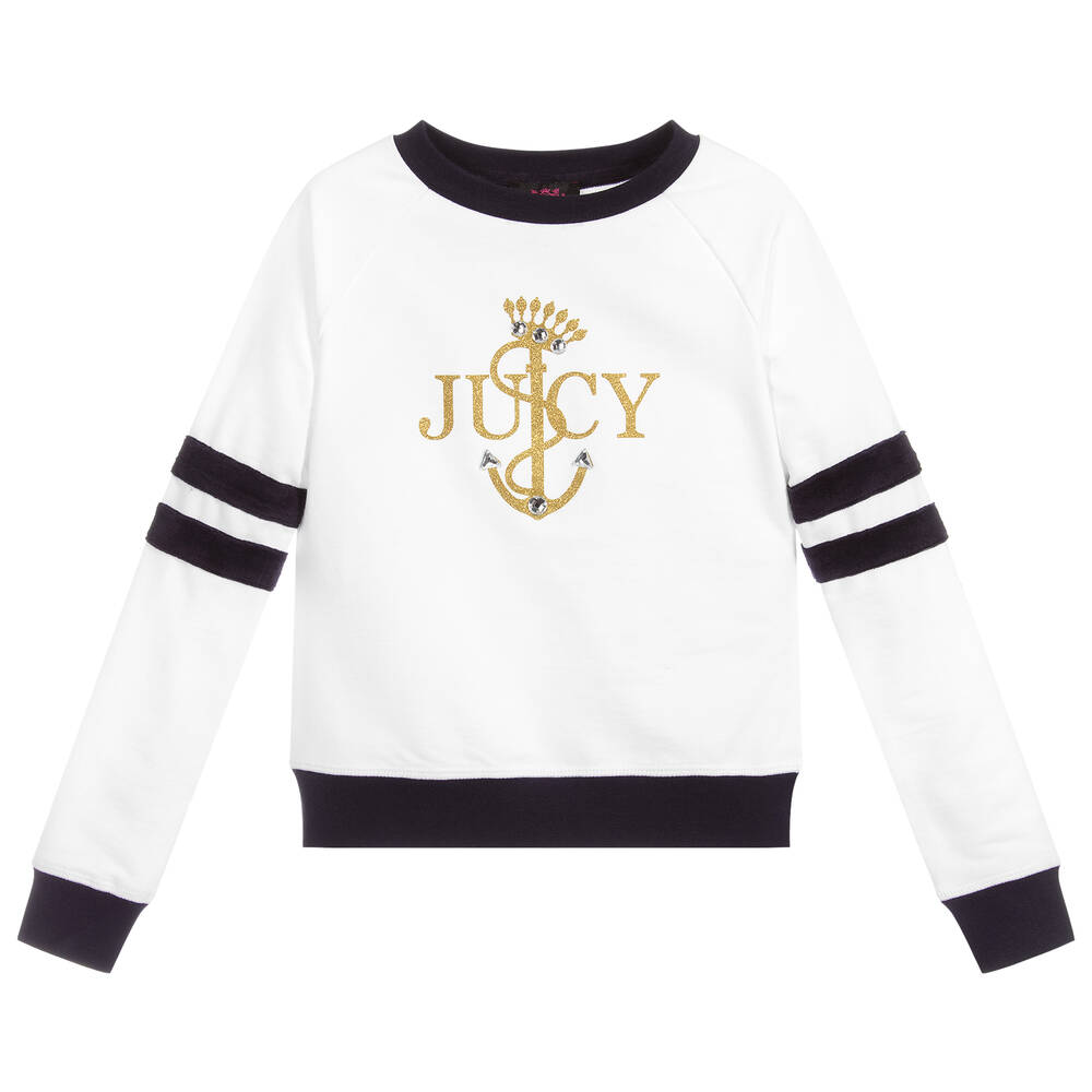 Juicy Couture - سويتشيرت قطن جيرسي لون أبيض وكحلي للبنات | Childrensalon