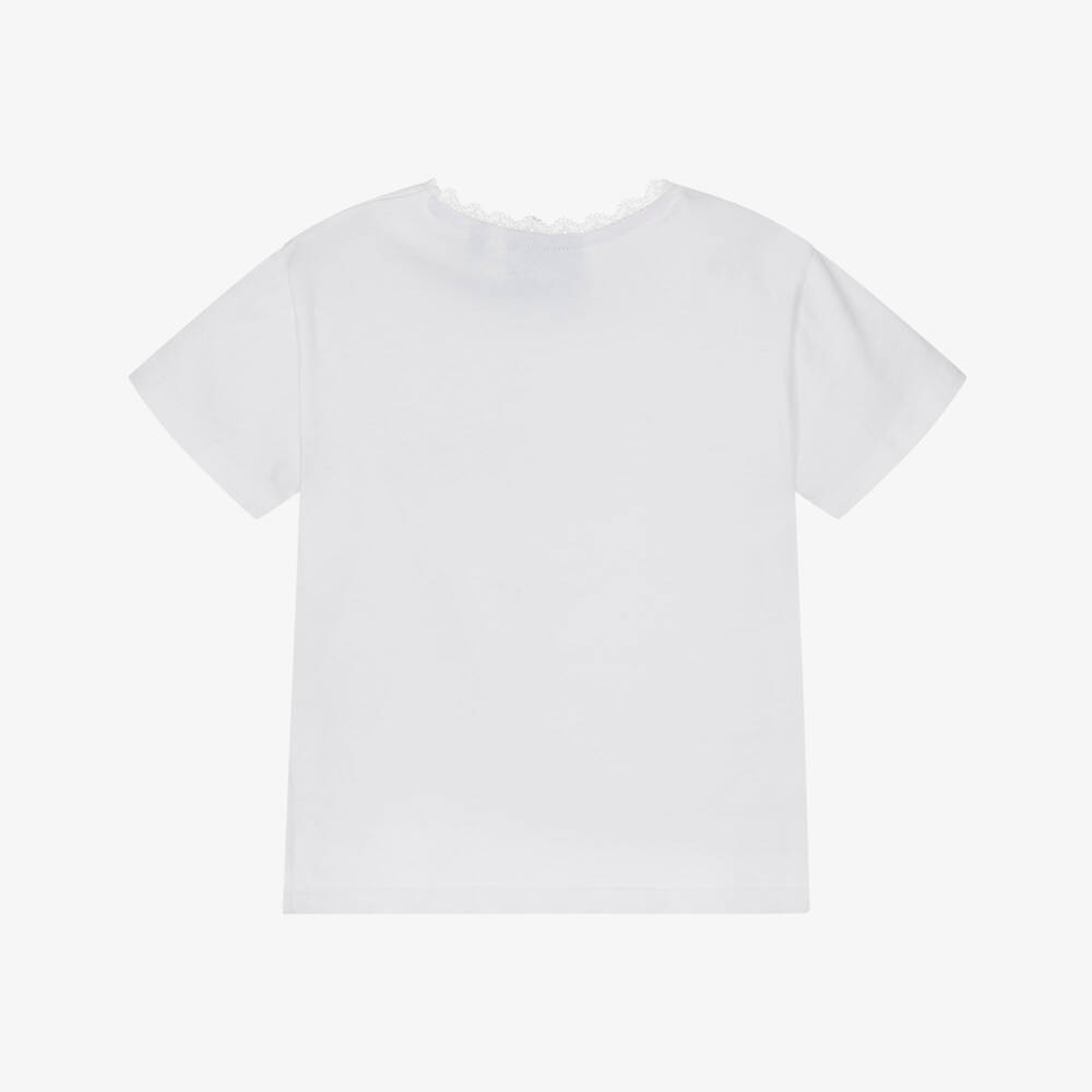 Juicy Couture-Girls White Cotton T-Shirt with Diamanté Logo | Childrensalon Outlet